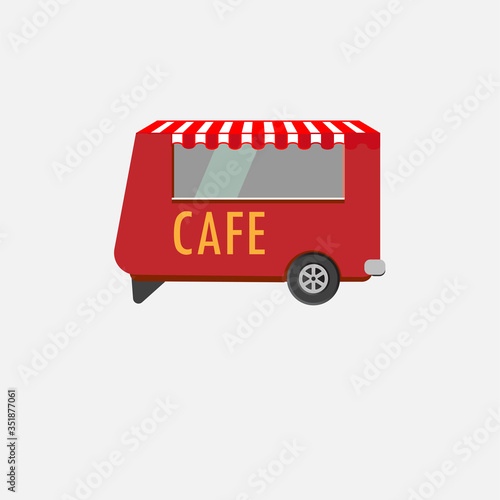 Red food truck. Cafe on wheels. Vector flat illustrations