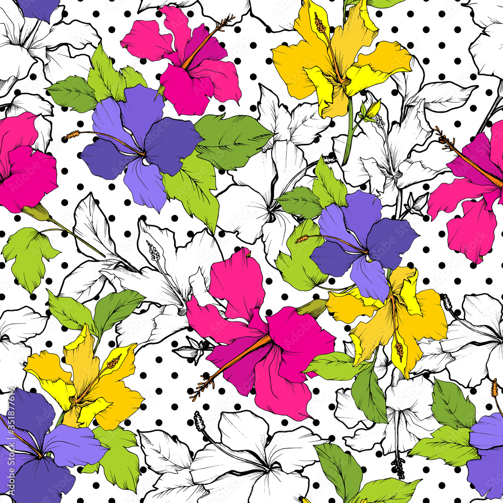 seamless polka background with flowers
