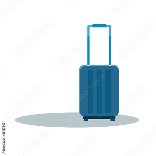 Blue suitcase on wheels. Vector flat illustration