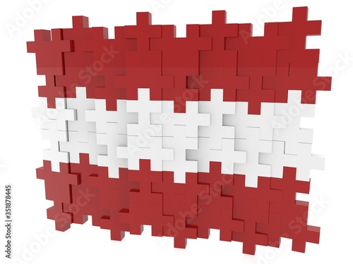 Abstract Latvian flag from puzzle pieces on white background