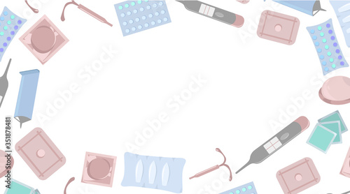 Method of contraception. Pregnancy planning. Vector design for business cards of an obstetrician-gynecologist, banner for a women's consultation. photo