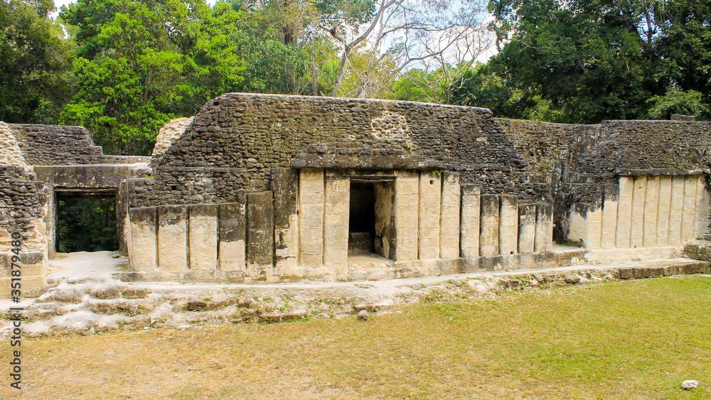 Tikal National Park on Unesco World Heritage. Ancient Houses