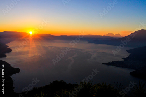 Dawn views of Lake Atitlan from the heights of Indian Nose pointview photo