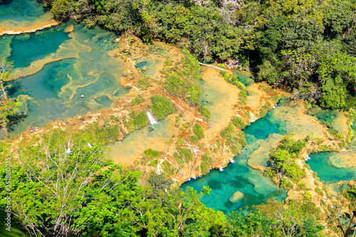 Semuc champey natural pools and forest scene from the heights of viewpoint