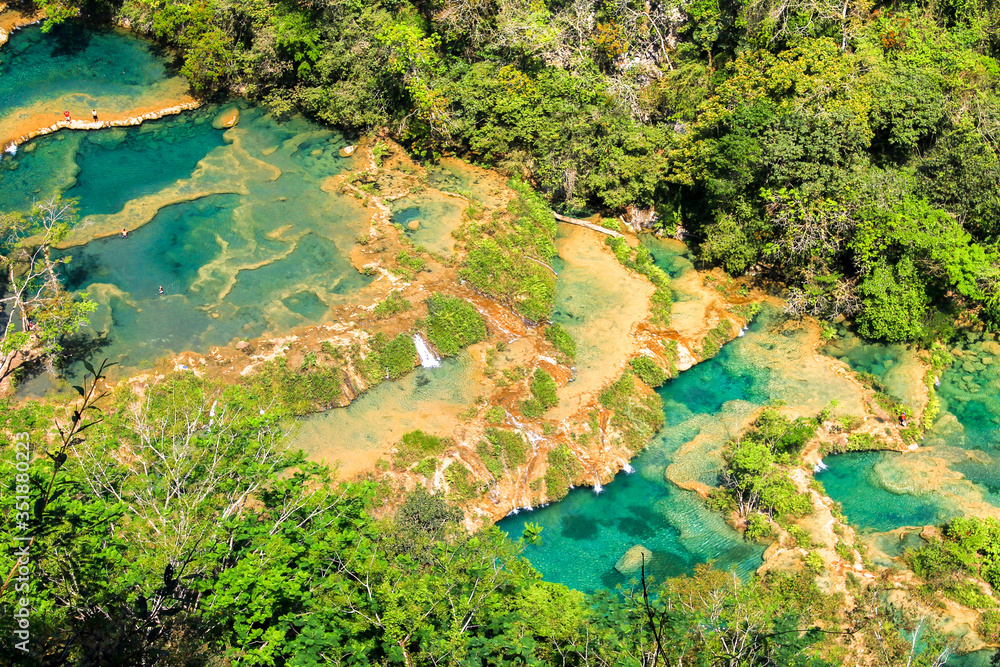 Semuc champey natural pools and forest scene from the heights of viewpoint Semuc champey natural pools and forest scene from the heights of viewpoint