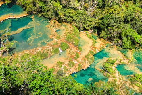 Semuc champey natural pools and forest scene from the heights of viewpoint