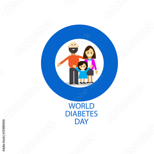 Family in a blue circle symbol of world diabetes day. For postcards, banners, posters. Vector