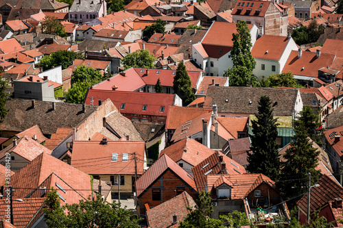 House roof view. Lots of red tiled roofs in Zemun, Belgrade, Serbia.