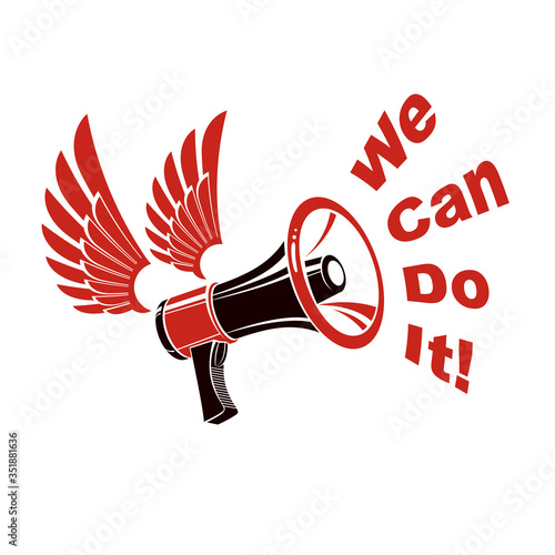 Vector poster created with loudspeaker equipment and we can do it writing. Propaganda as the element of marketing for advertisement and promotion.