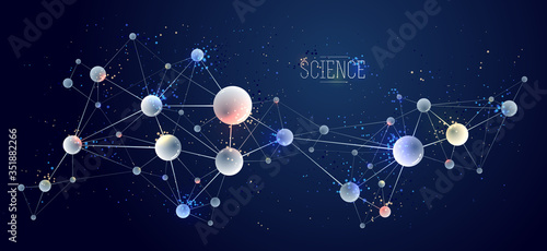 Stampa su tela Vector molecules scientific chemistry and physics theme vector abstract background, micro and nano science and technology theme, atoms and microscopic particles