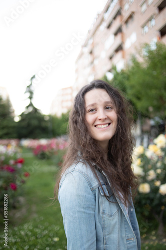 portrait of a girl in denim clothes outdoors 