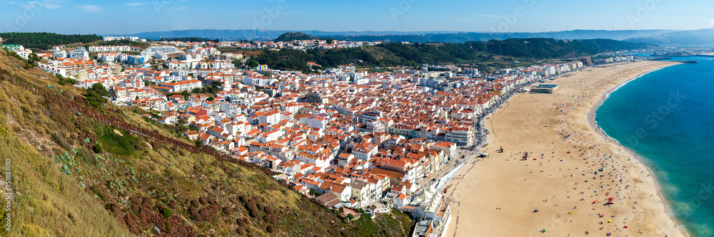 Atlantic ocean, bay and beach in Nazare, Portugal, Europe
