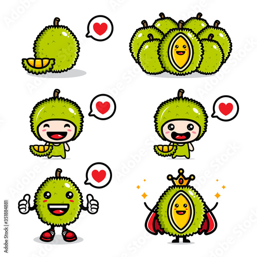 design vector set of cute durian fruit