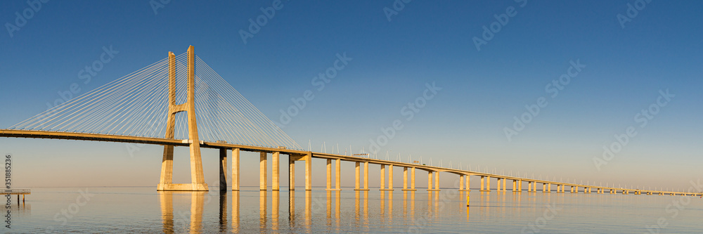 Suspension Vasco da Gama bridge over the Tagus river in Lisbon, Portugal