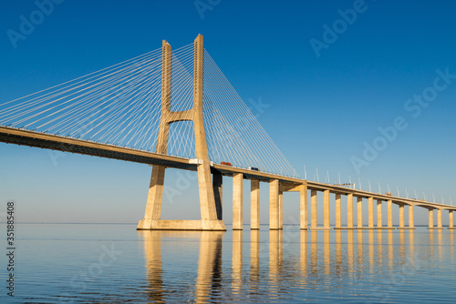 Suspension Vasco da Gama bridge over the Tagus river in Lisbon, Portugal