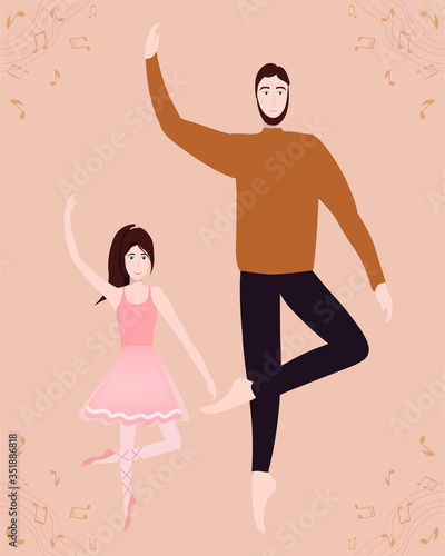 Little prima ballerina in tutu training with dad. Ballet lesson