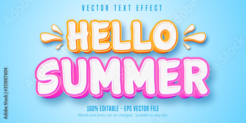 Hello summer text, comic style editable text effect