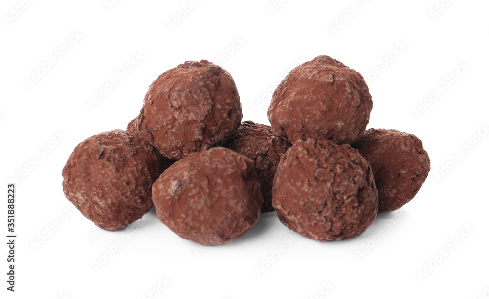 Tasty chocolate truffle candies isolated on white Tasty chocolate truffle candies isolated on white
