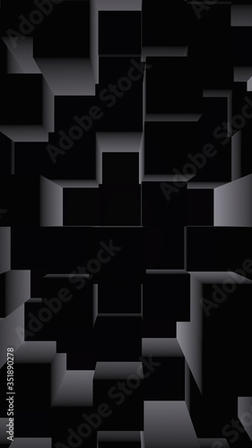 Fototapeta Naklejka Na Ścianę i Meble -  Abstract dark elegant cube geometric background. Chaotically advanced rectangular bars. 3D Rendering, 3D illustration