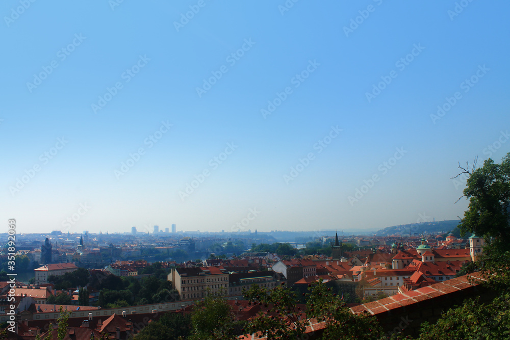 Amazing cityscape of Prague and blue sky. Czech Republic.