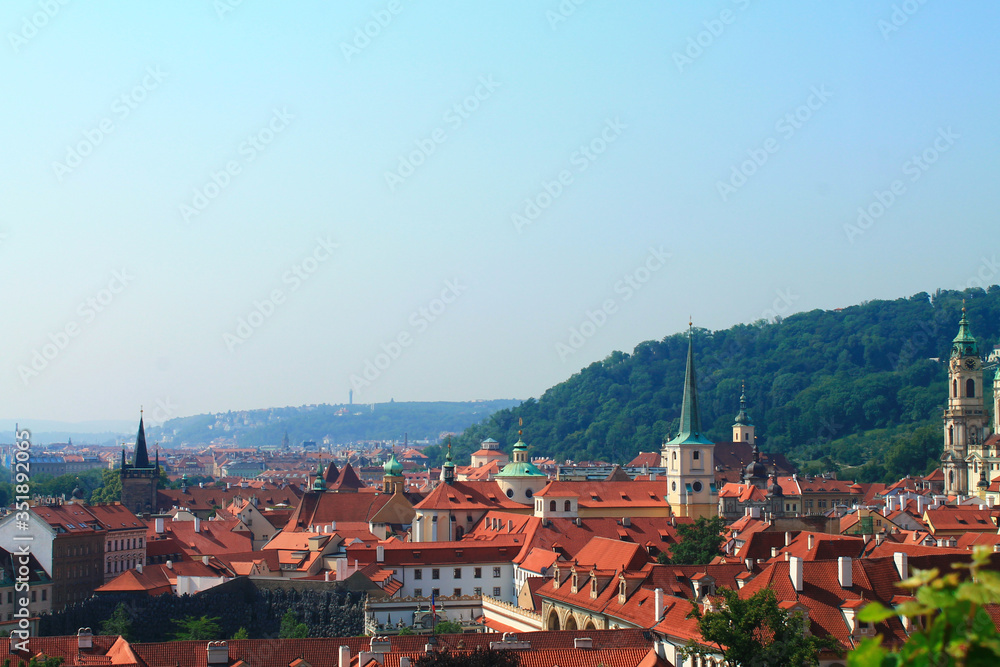 Amazing cityscape of Prague and blue sky. Czech Republic.