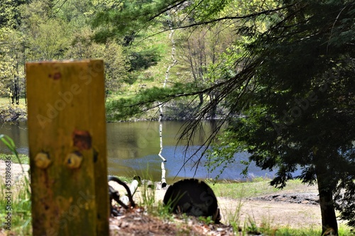 line of logs over river