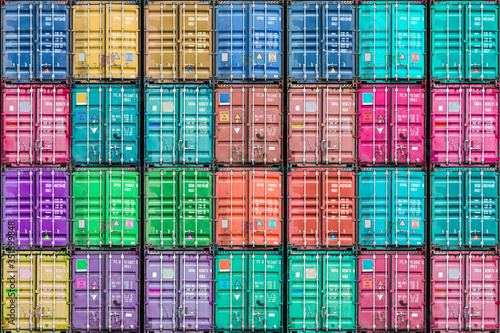 colorful containers stack, the terminal in an industrial seaport, texture background