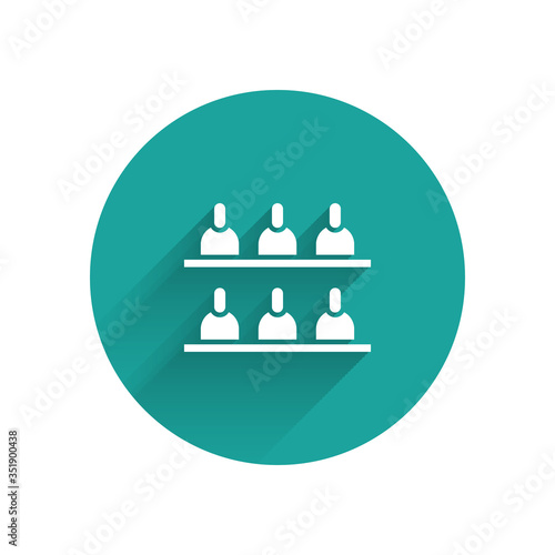 White Jurors icon isolated with long shadow. Green circle button. Vector