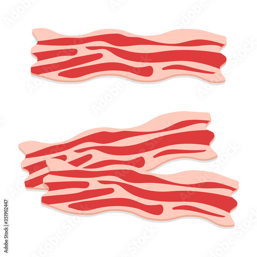 Raw bacon slices. Traditional breakfast ingredient, cured pork meat.