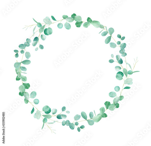 Watercolor green floral frame with eucalyptus. Hand painted pattern with branches eucalyptus. Perfect For Wedding Design