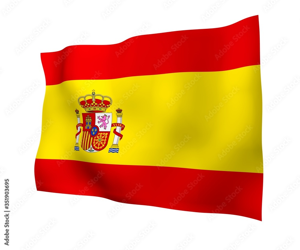 The flag of Spain. Official state symbol of the Kingdom of Spain. Concept: web, sports pages, language courses, travelling, design elements. 3d illustration The flag of Spain. Official state symbol of the Kingdom of Spain. Concept: web, sports pages, language courses, travelling, design elements. 3d illustration