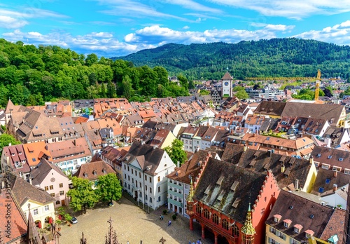 Tableau sur toile Aerial view from Freiburger Munster Cathedral Church
