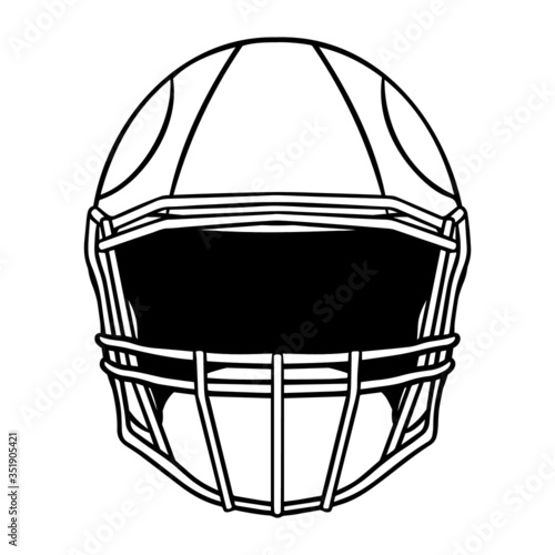 monochrome vector illustration of an american football helmet from the front.