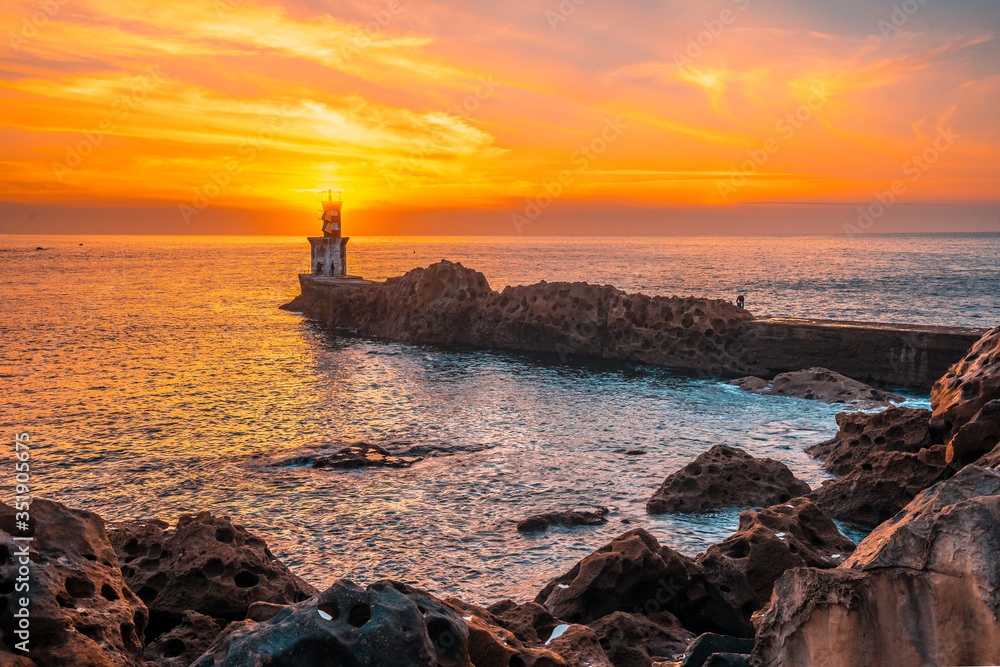 Sunset at the Lighthouse in Pasajes San Juan, Gipuzkoa. Basque Country