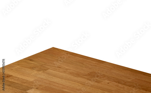 Perspective view of empty wood or wooden table top isolated on white background including clipping path