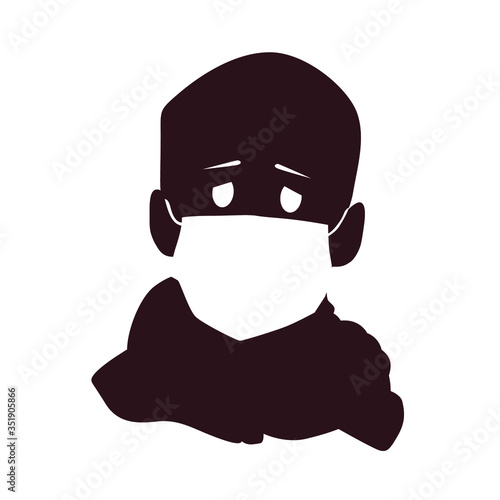 Boy sick in a mask on silhouette vector illustration
