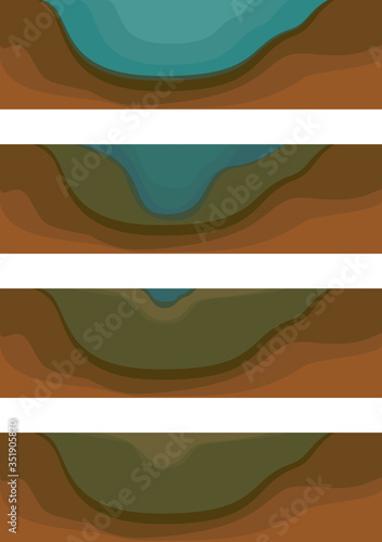 Pond succession. Sequence of stages of biotope change: from pond to swamp