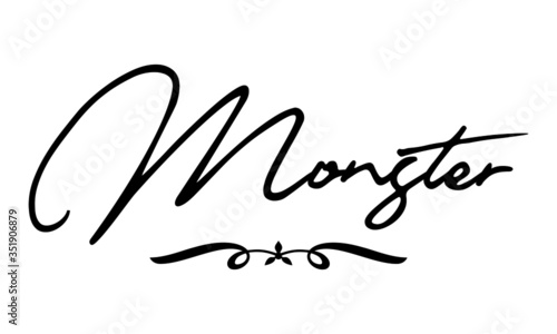 Monster Cursive Calligraphy Black Color Text On White Background