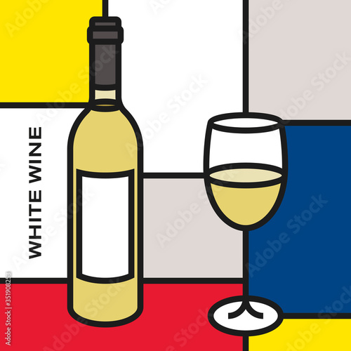 Fototapeta White wine bottle with white wine glass