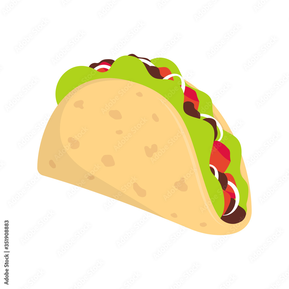 traditional taco isolated on white background, vector illustration traditional taco isolated on white background, vector illustration