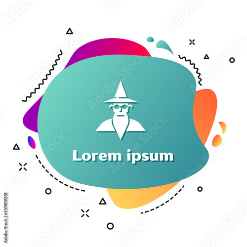 White Wizard warlock icon isolated on white background. Abstract banner with liquid shapes. Vector