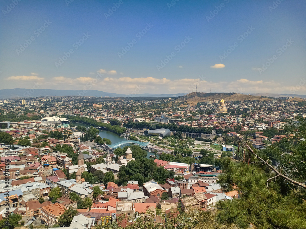 Cityscape, panoramic view of Tbilisi city centre, Georgia.