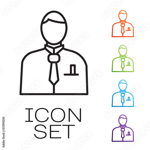 Black line Businessman or stock market trader icon isolated on white background. Set icons colorful. Vector