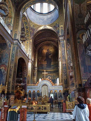 Beautiful interior of a Christian Ukrainian orthodox church, Kiev. © Franck
