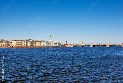 View of the Kunstkamera, the arrow of Vasilyevsky Island and the Peter and Paul Fortress. St. Petersburg. Russia © aphonua
