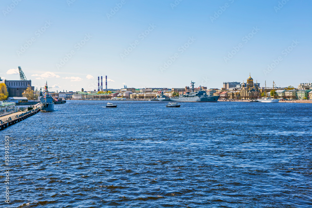 ST. PETERSBURG, RUSSIA - MAY 9, 2020: Photo of Warships at the celebration of Victory Day. Basic minesweeper 