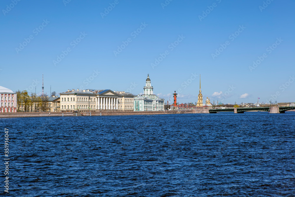 View of the Kunstkamera, the arrow of Vasilyevsky Island and the Peter and Paul Fortress. St. Petersburg. Russia
