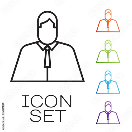Black line Lawyer, attorney, jurist icon isolated on white background. Jurisprudence, law or court icon. Set icons colorful. Vector