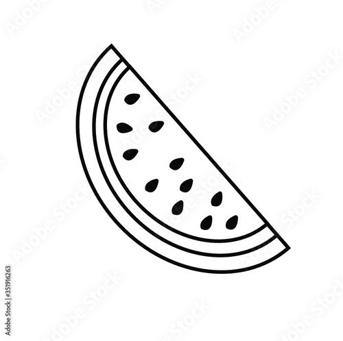 Vector slice watermelon line icon. Fruit illustration. Healthy food design. Vector illustration red fruit watermelon sliced slice berry with red flesh. Watermelon natural sweet food. Тropical fruits.