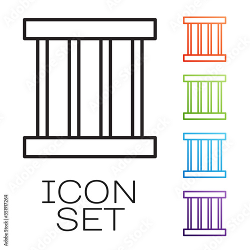 Black line Prison window icon isolated on white background. Set icons colorful. Vector